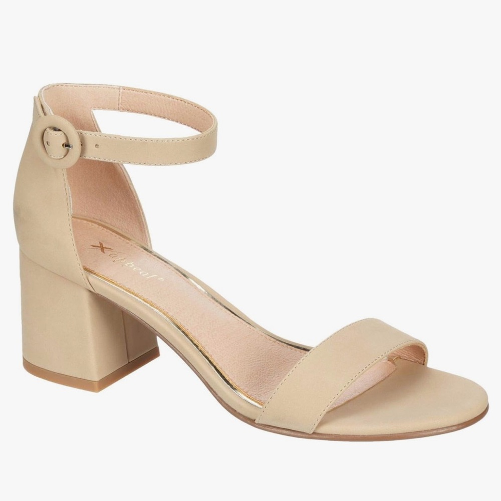 Women's Tan Nude Ankle Strap Open Toe Heel